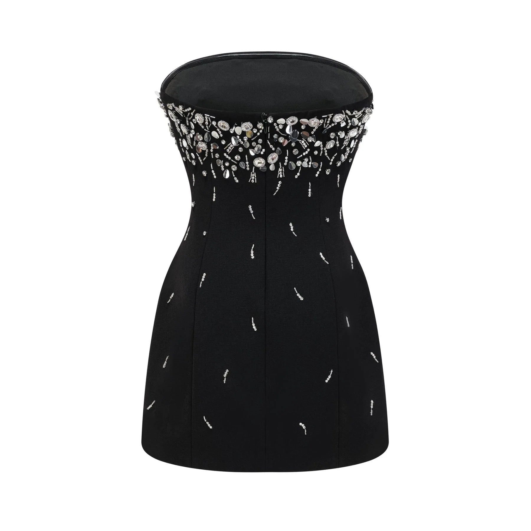 Vittoria Mini Dress Crystal Embellished Black Strapless & Flared
