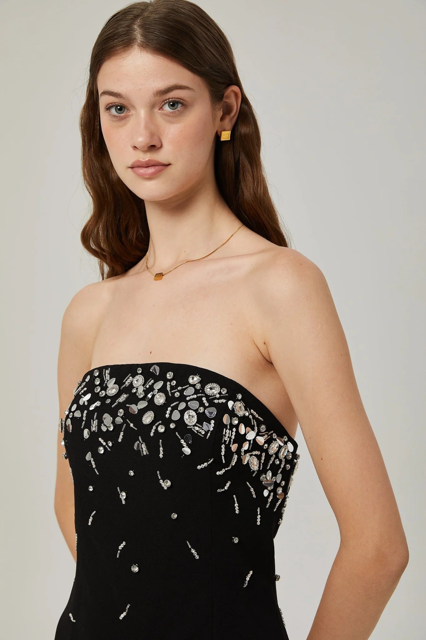 Vittoria Mini Dress Crystal Embellished Black Strapless & Flared