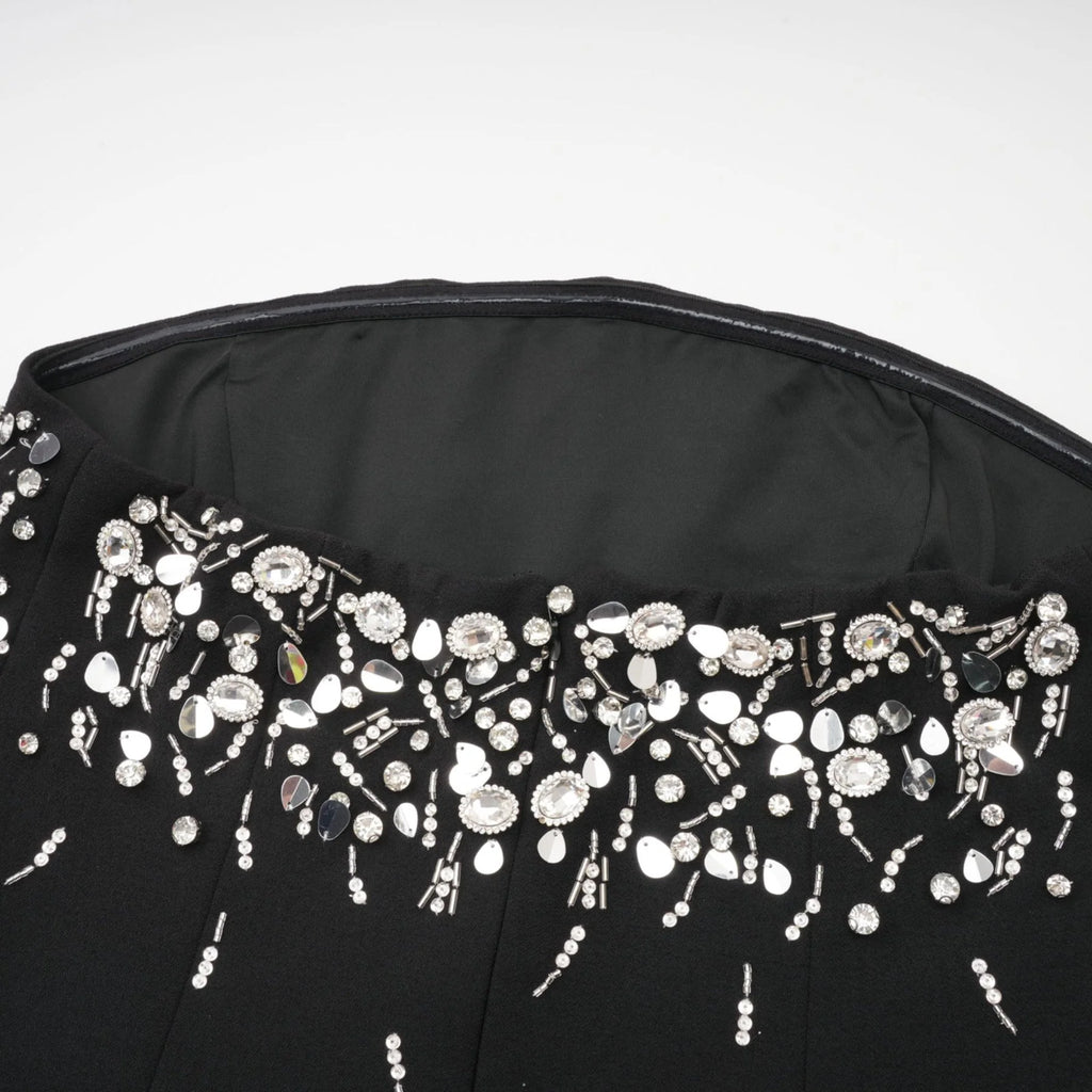 Vittoria Mini Dress Crystal Embellished Black Strapless & Flared