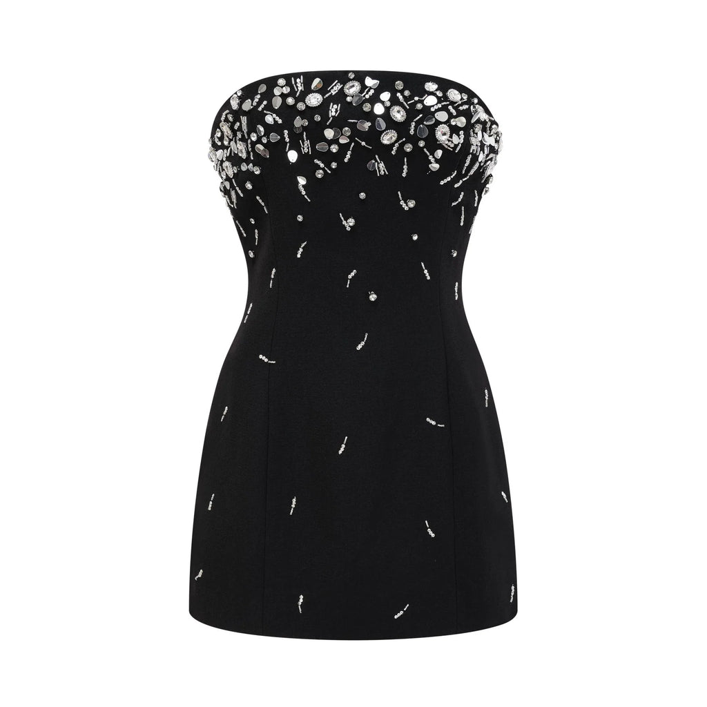 Vittoria Mini Dress Crystal Embellished Black Strapless & Flared