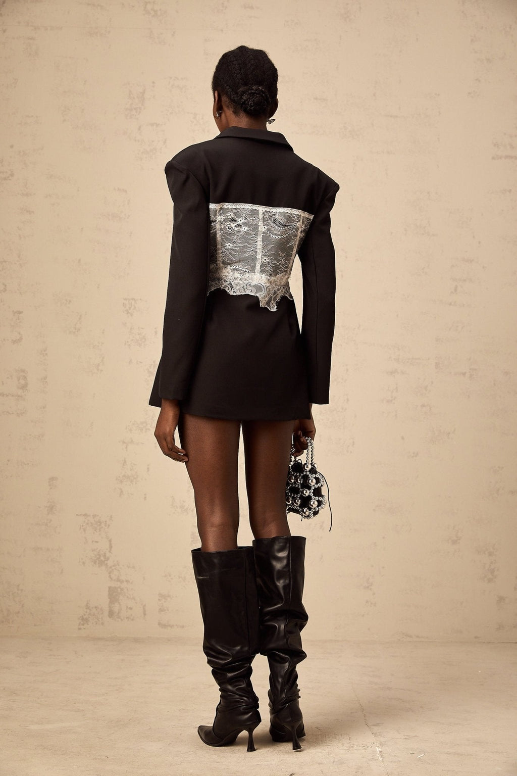 Vivian Blazer Black & White Lace Panel Tailored Fit