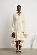 Vivian Midi Dress with V - Neck and Ruffled Detailing