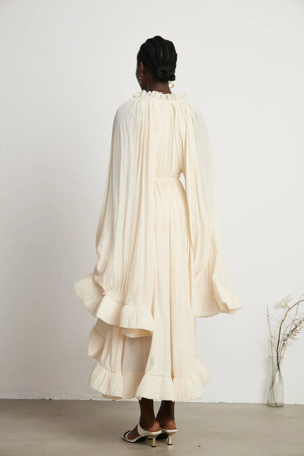 Vivian Midi Dress with V - Neck and Ruffled Detailing