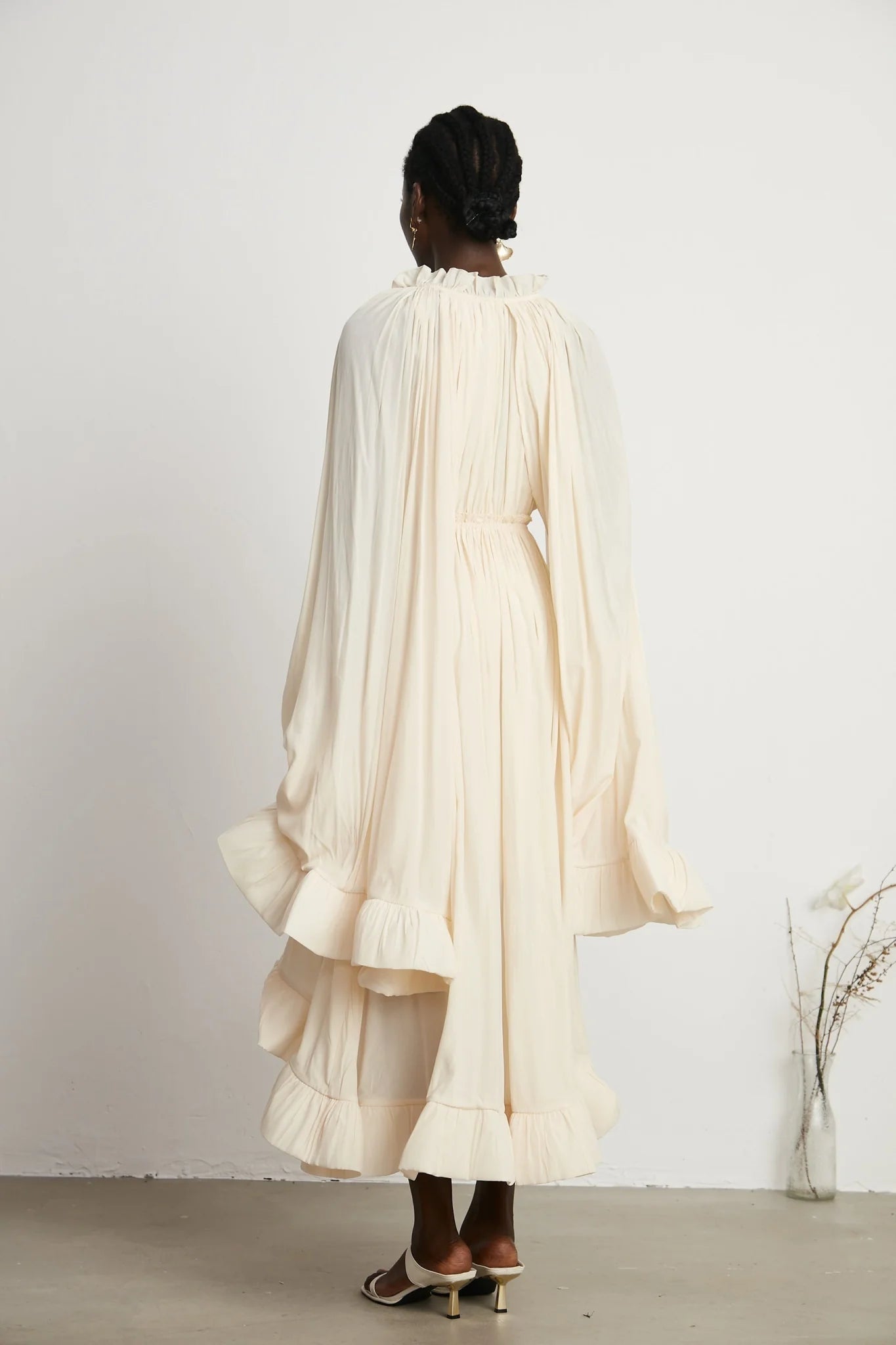 Vivian Midi Dress with V - Neck and Ruffled Detailing