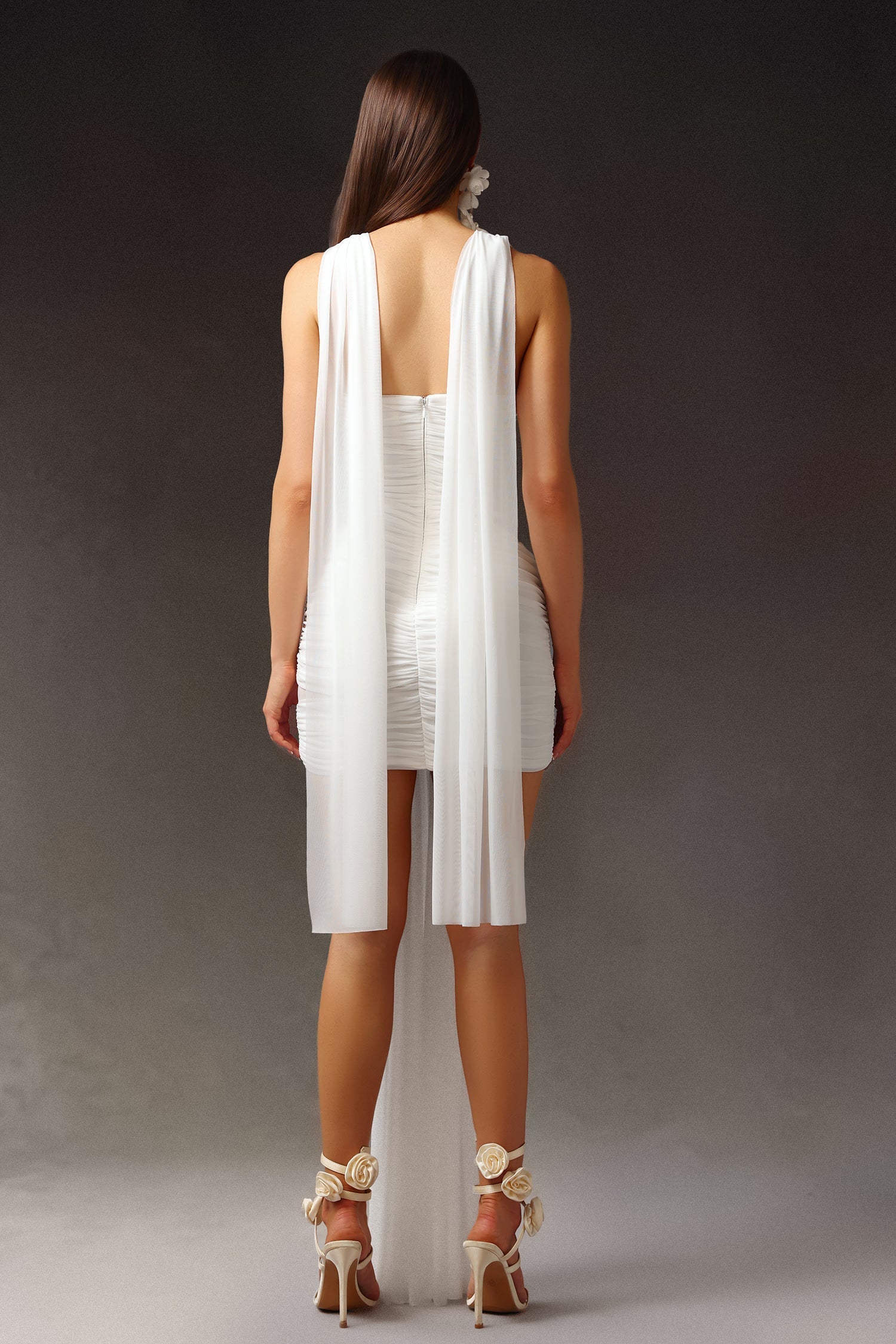 White Kawayi Sleeveless Flowers Hollowed Out Mini Dress
