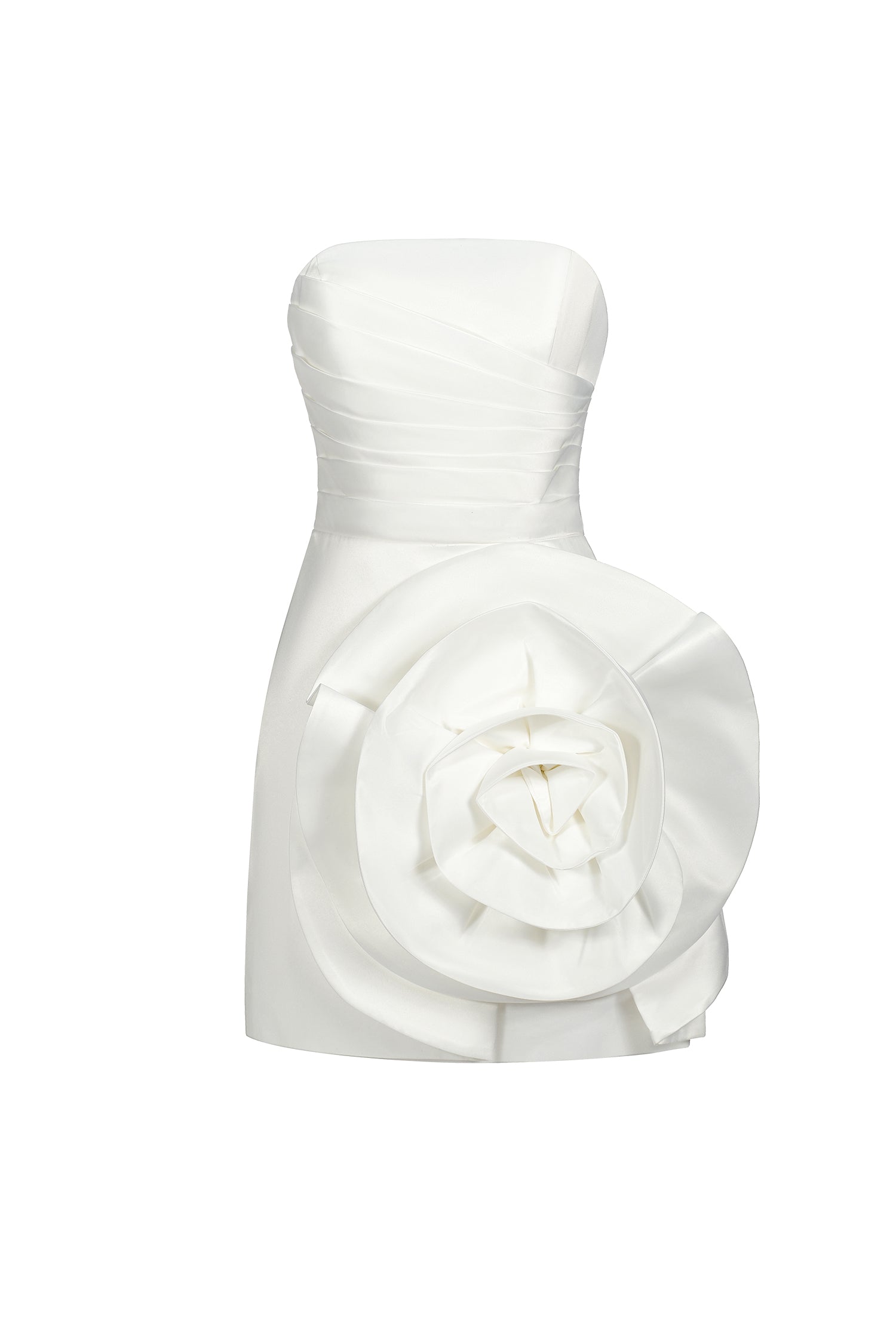 White Kiwisy Flower Pleated Mini Dress with Oversized Flower Detailing