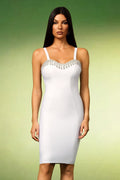 White Lunare Sleeveless Diamond Tassels Bandage Mini Dress