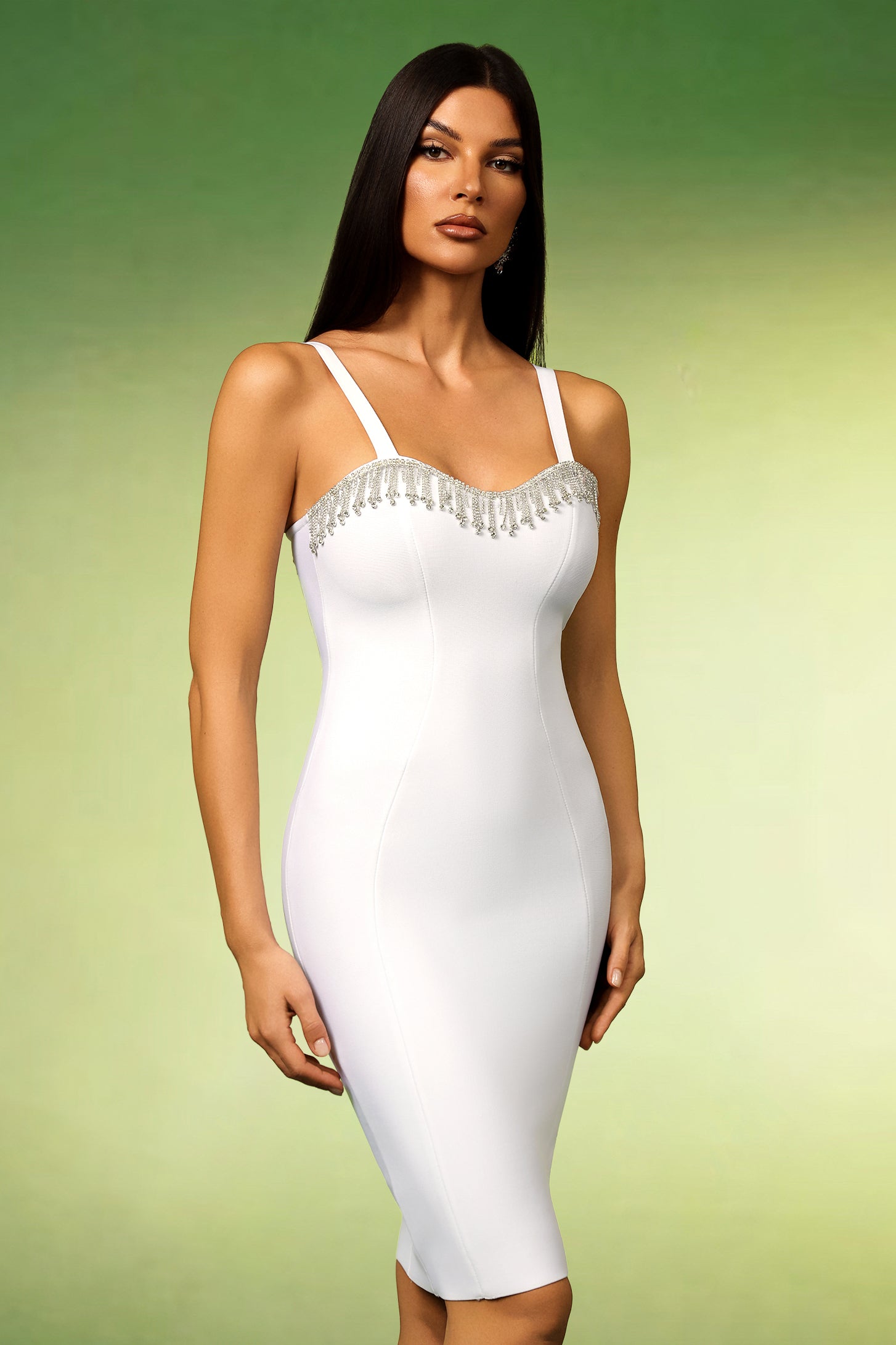 White Lunare Sleeveless Diamond Tassels Bandage Mini Dress
