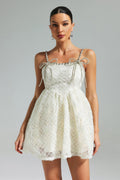 White Teela Diamante Bow Mesh Mini Dress