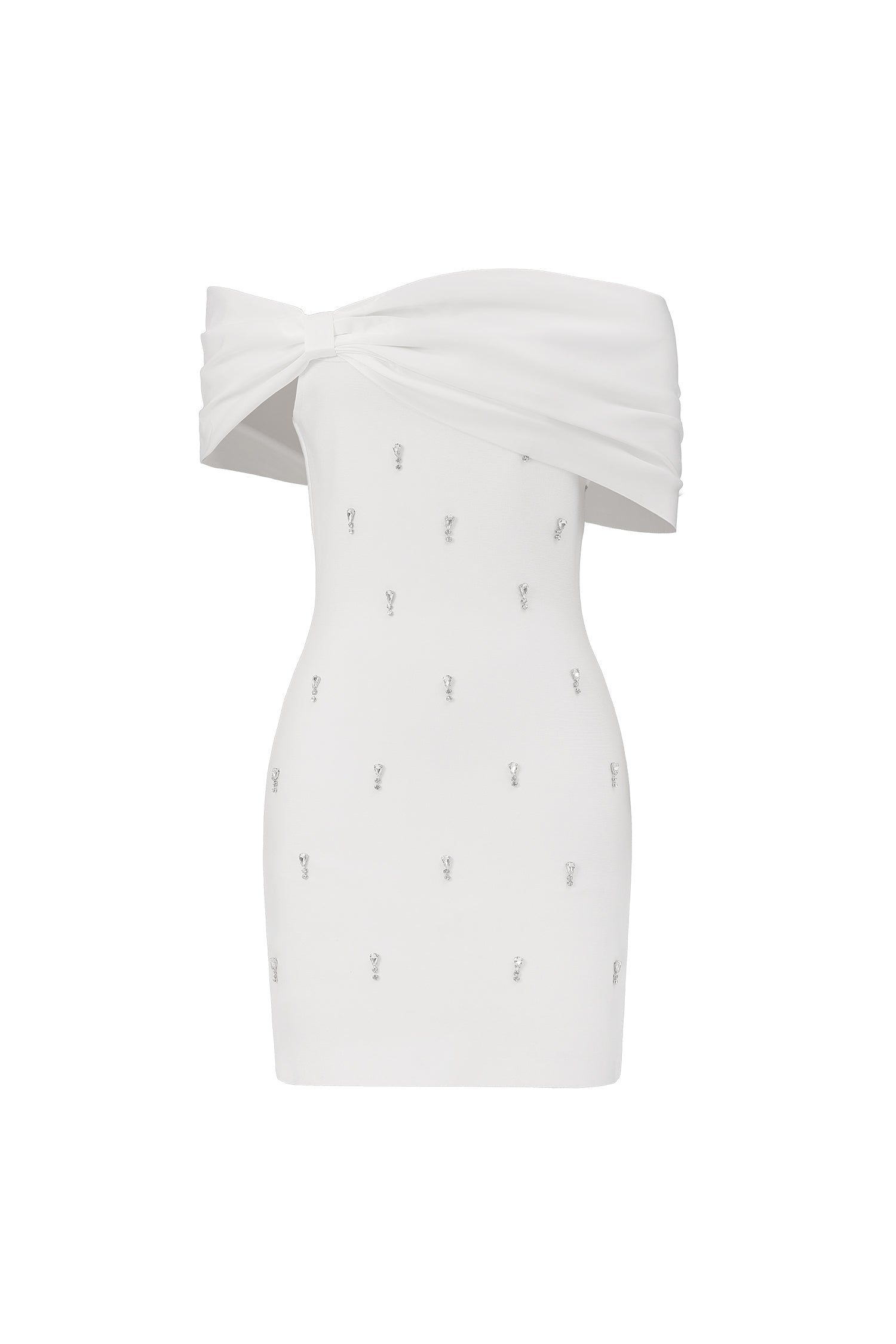 White Verney Off The Shoulder Bow Diamond Bandage Mini Dress