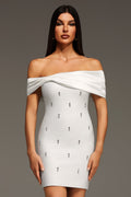 White Verney Off The Shoulder Bow Diamond Bandage Mini Dress