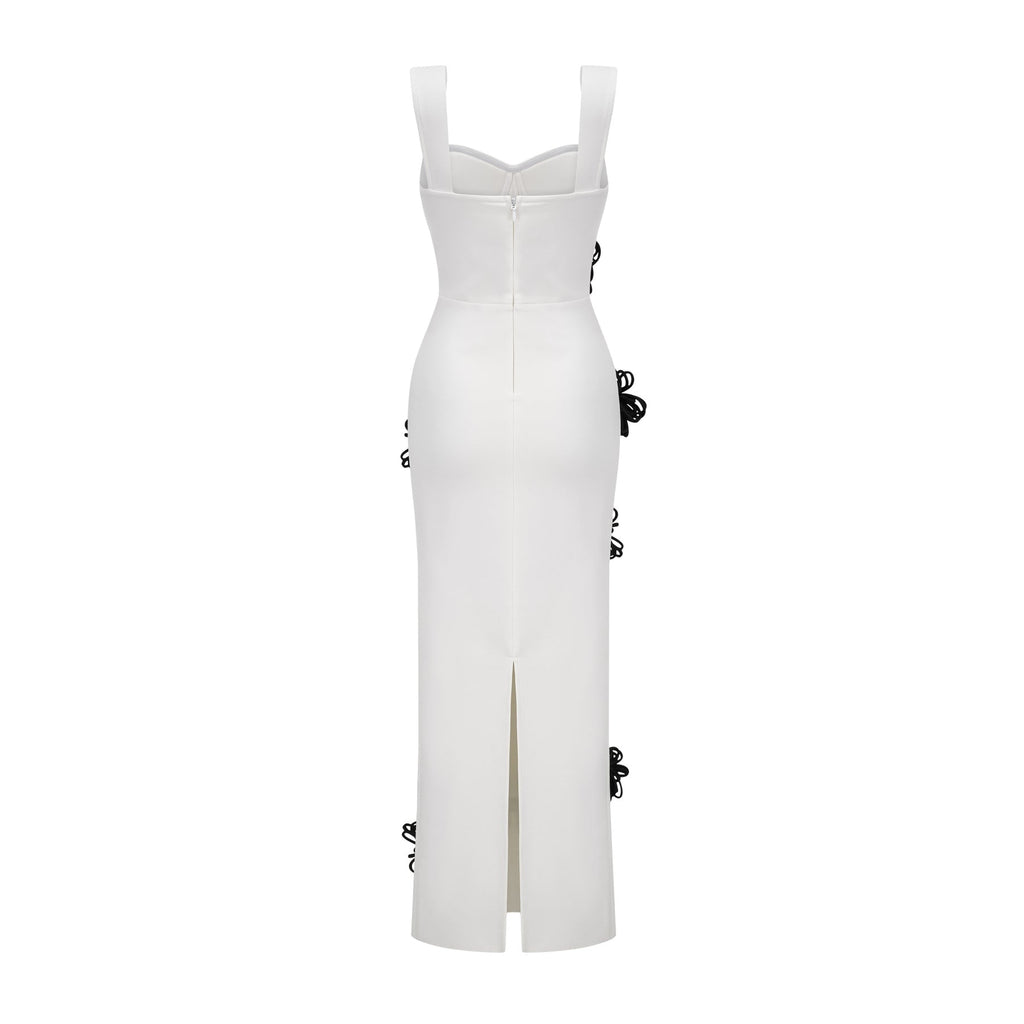 Willa Floral Maxi Dress - Classic White with Black Detailing - Sweetheart Neckline