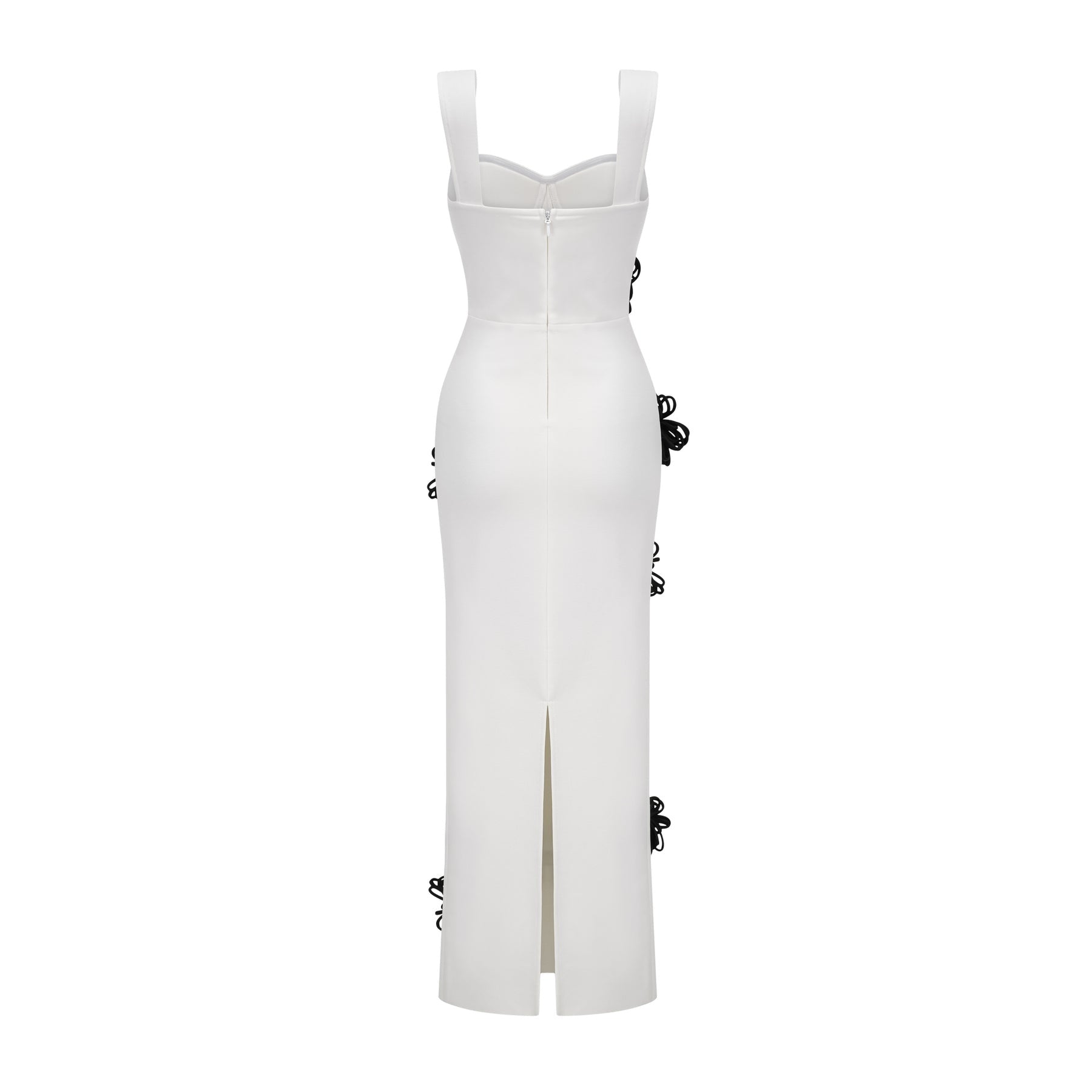 Willa Floral Maxi Dress - Classic White with Black Detailing - Sweetheart Neckline