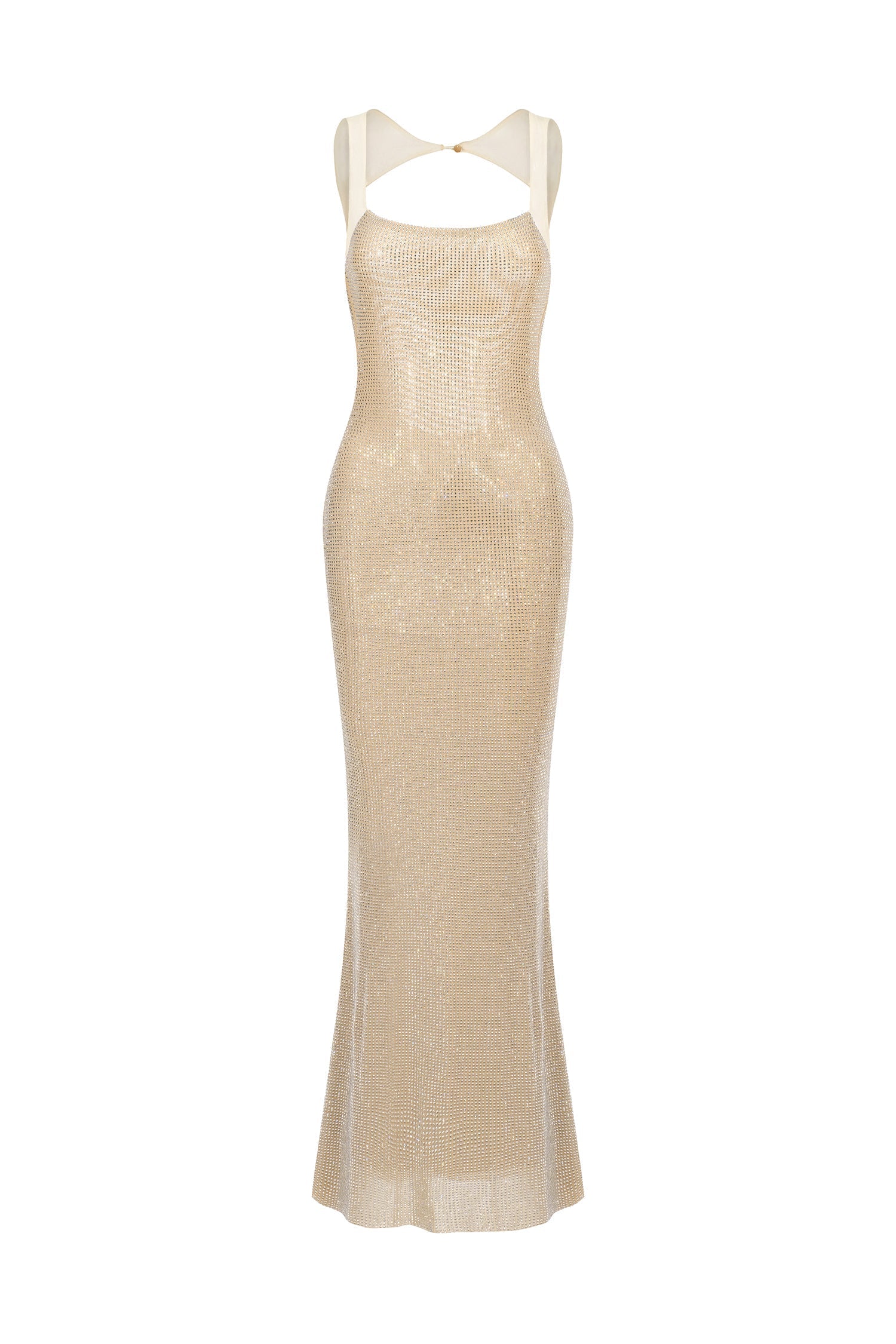 Willow Beige Backless Halter Dress with Shimmering Details