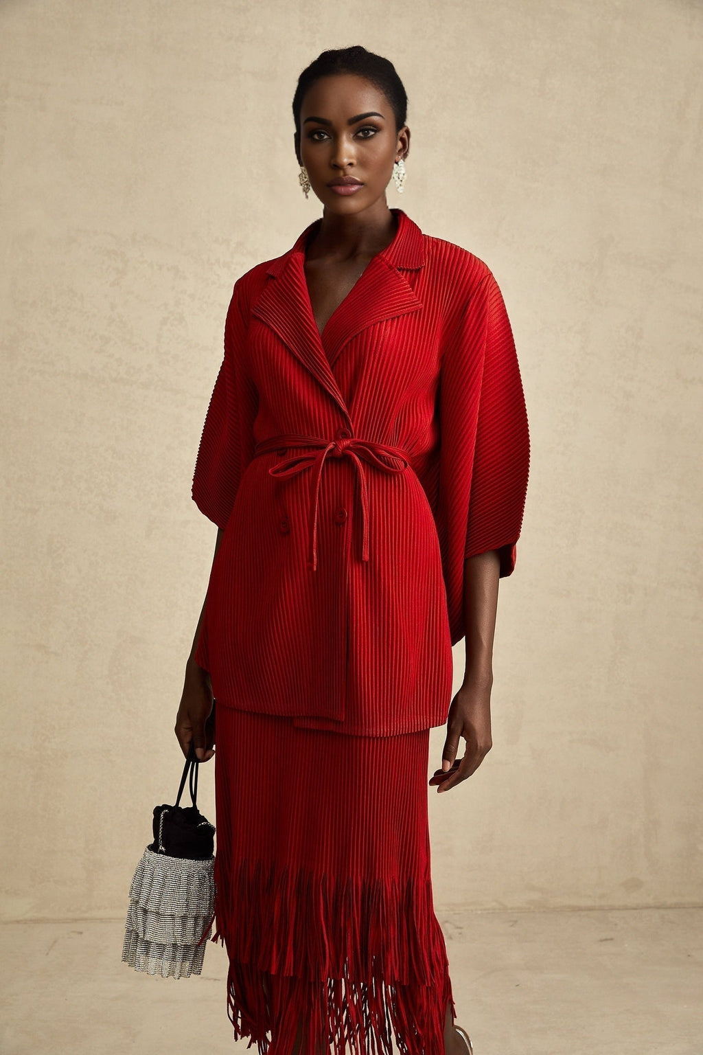 Willow Jacket & Skirt Red Pleated Matching Set
