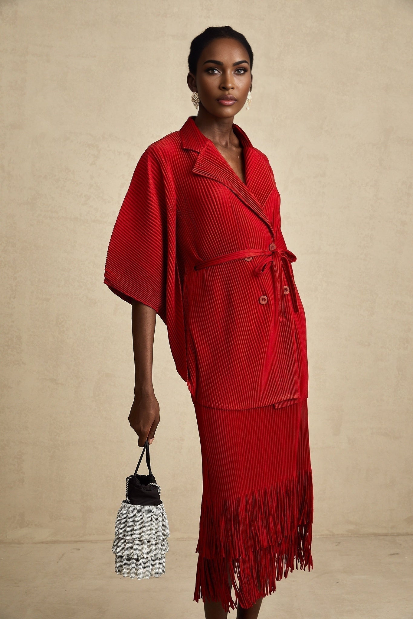 Willow Jacket & Skirt Red Pleated Matching Set