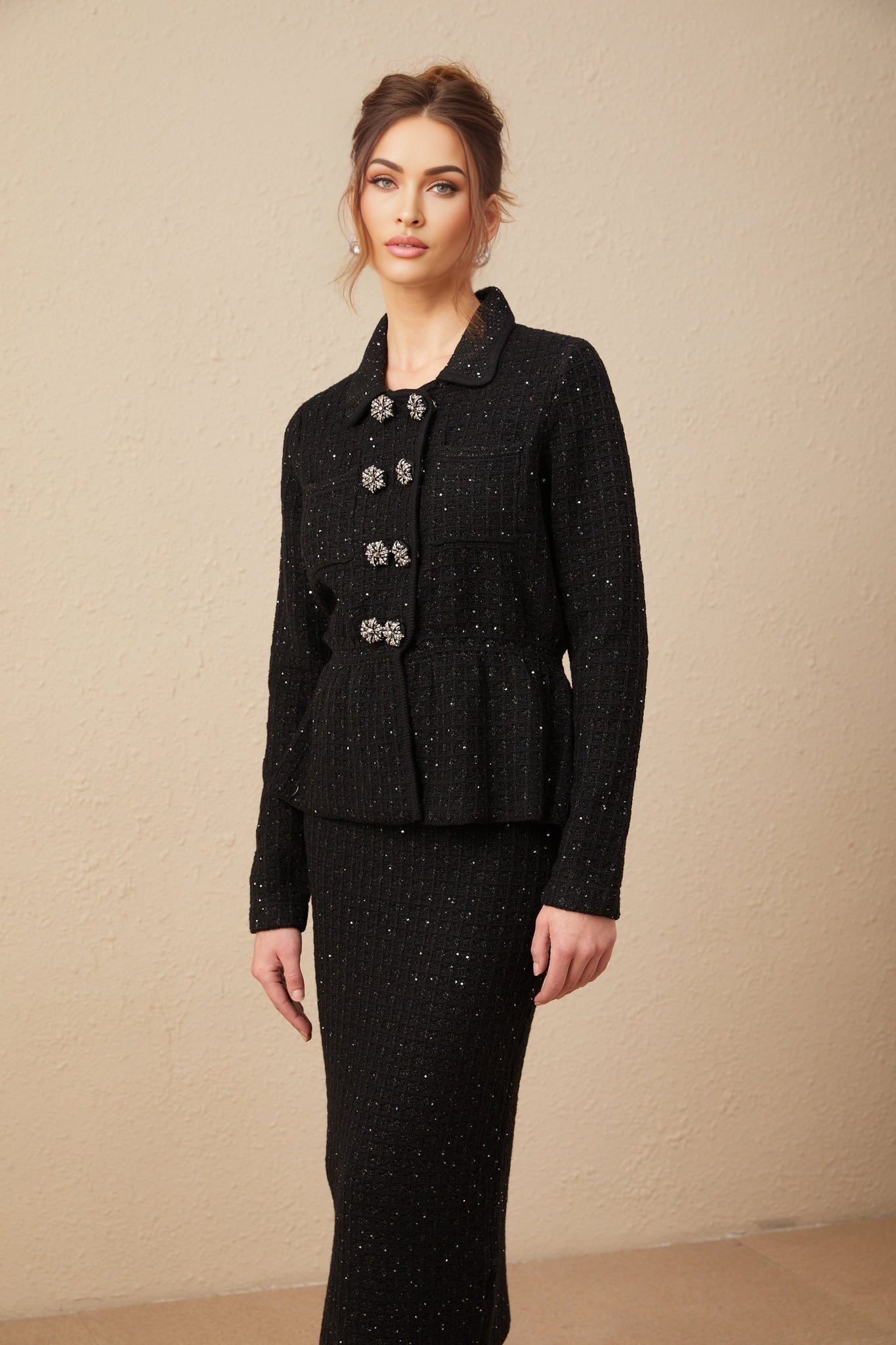 Willow Jacket & Skirt Sequined Waffle Knit Set