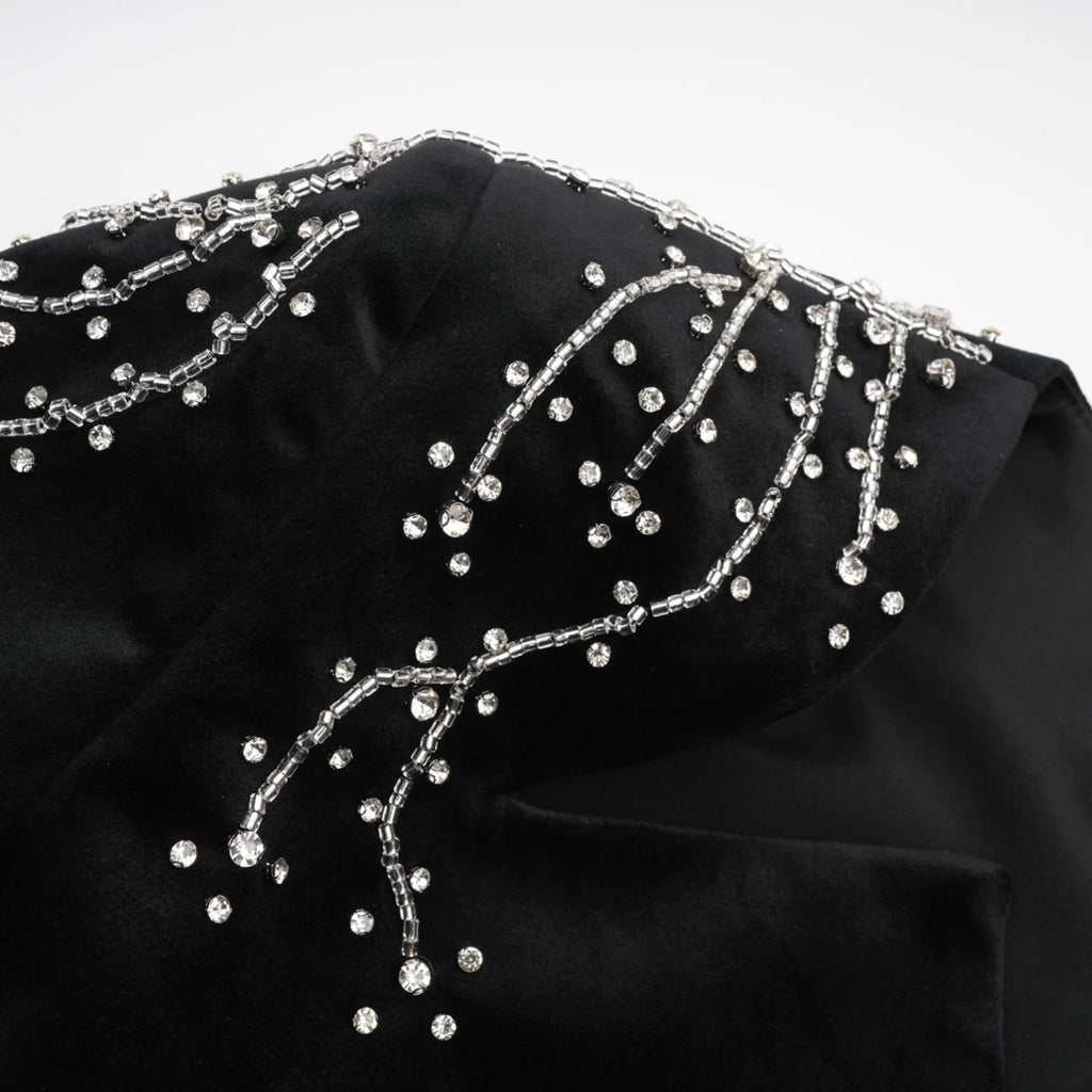 Willow Mini Dress Black Velvet Crystal Belt