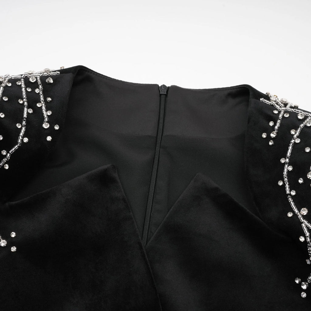 Willow Mini Dress Black Velvet Crystal Belt