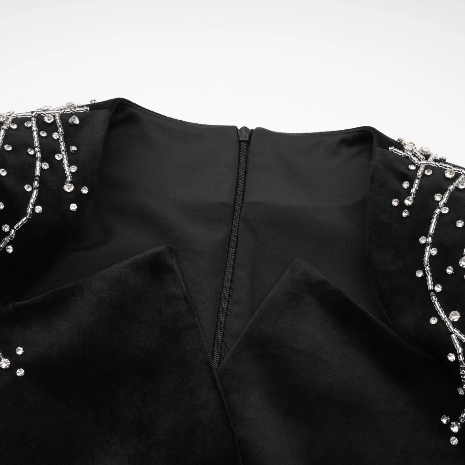 Willow Mini Dress Black Velvet Crystal Belt