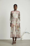 Yara Floral Print Midi Dress in Neutrals/Multicolor