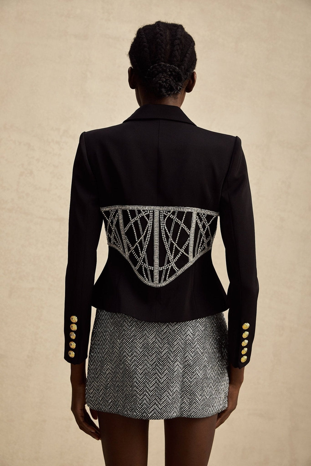 Yara Jacket Black Crystal Embellished Cinched Waist Slim Fit