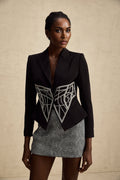 Yara Jacket Black Crystal Embellished Cinched Waist Slim Fit