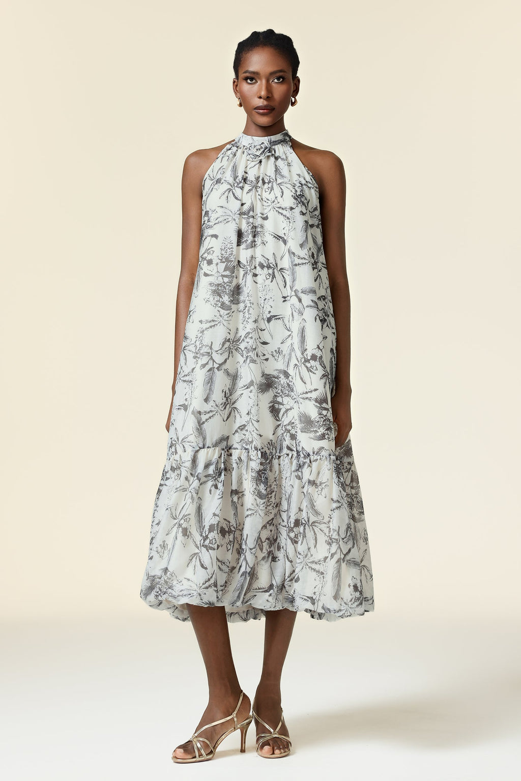 Yara White Floral Halter Midi Dress