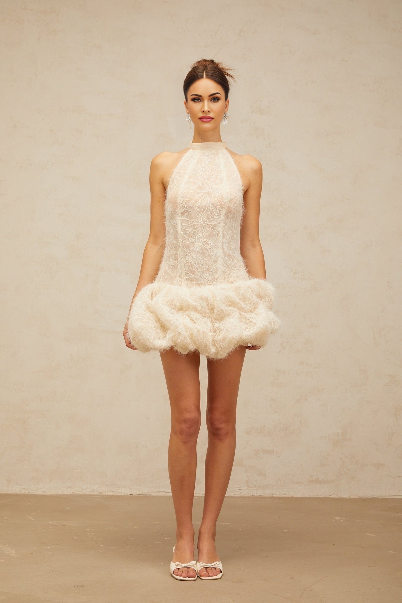 Yasmin Mini Dress - Halterneck Jacquard Puff Skirt