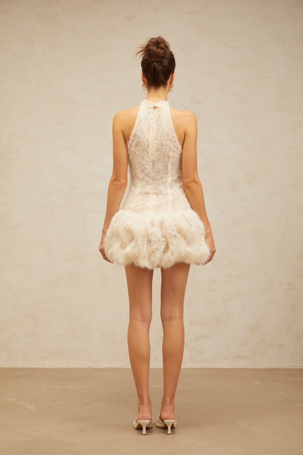 Yasmin Mini Dress - Halterneck Jacquard Puff Skirt