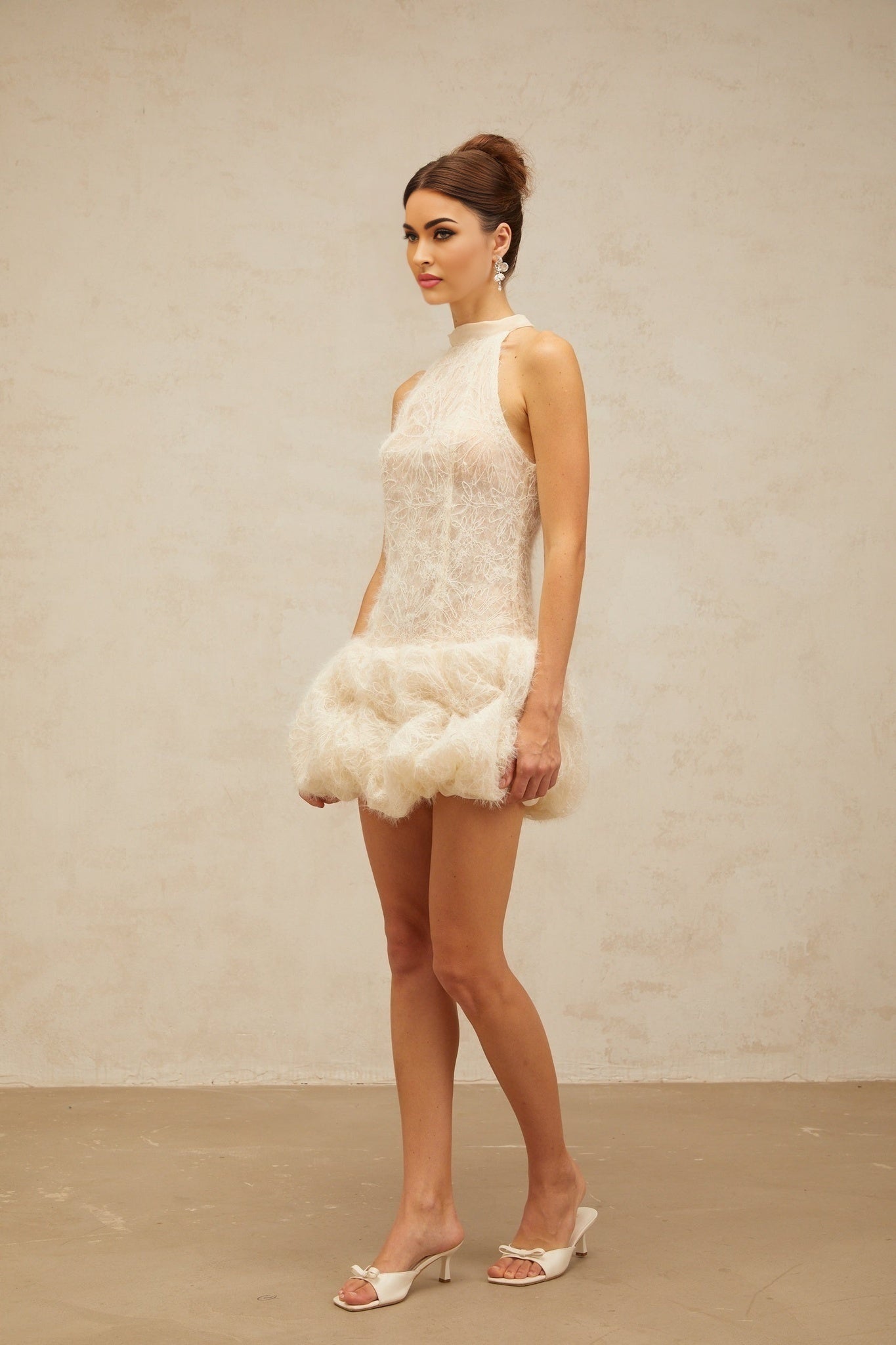 Yasmin Mini Dress - Halterneck Jacquard Puff Skirt