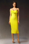 Yellow Suku Sleeveless Fish Bone Bandage Midi Dress