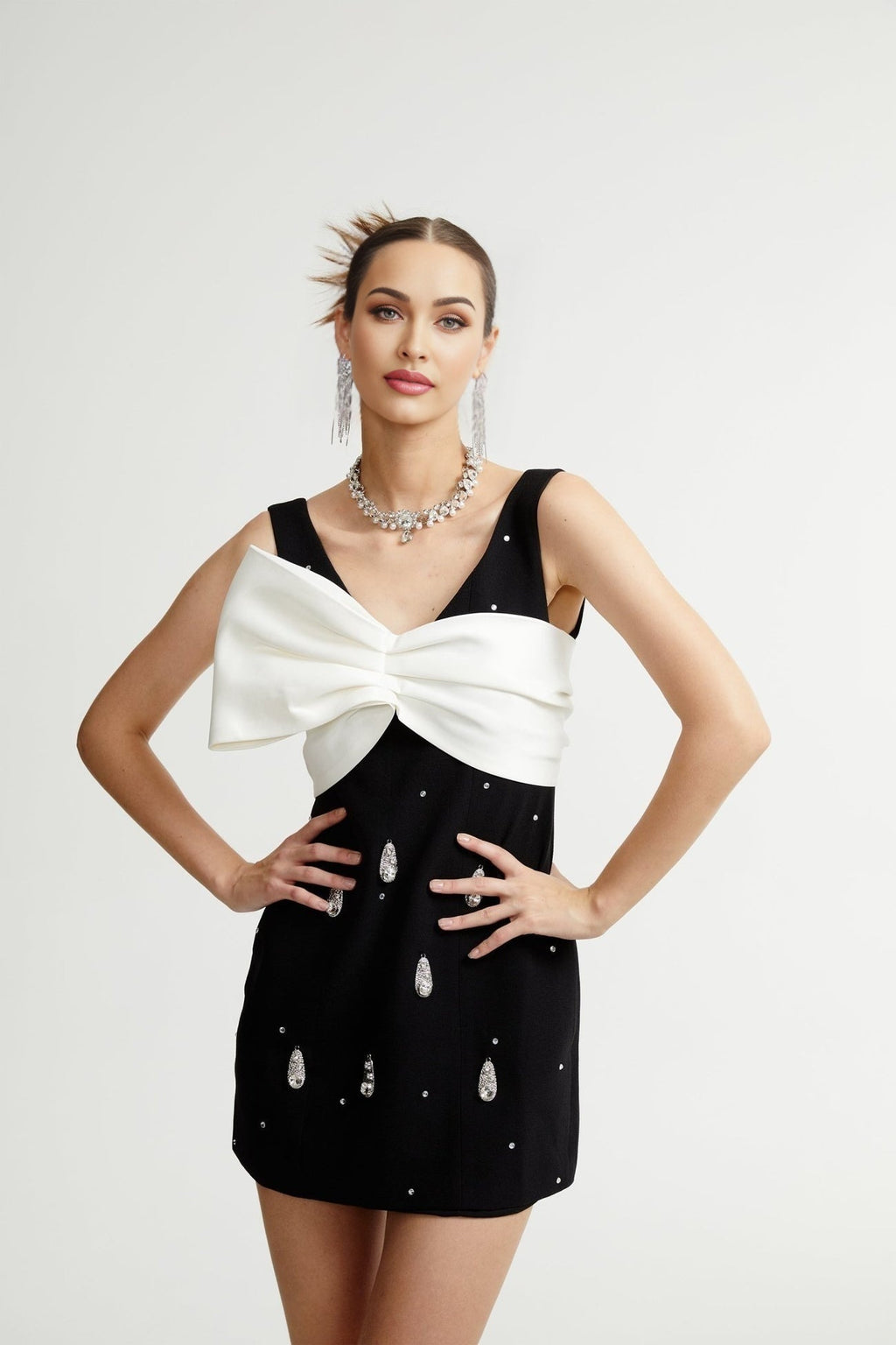 Ysabeau Embellished Mini Dress With Oversized Bow