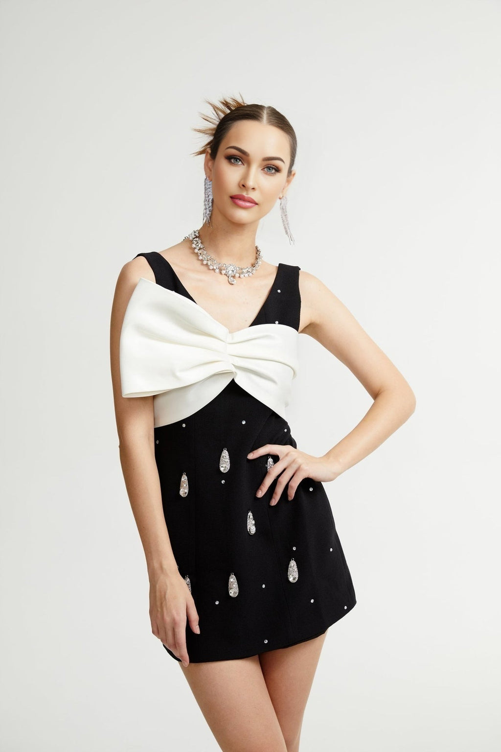 Ysabeau Embellished Mini Dress With Oversized Bow