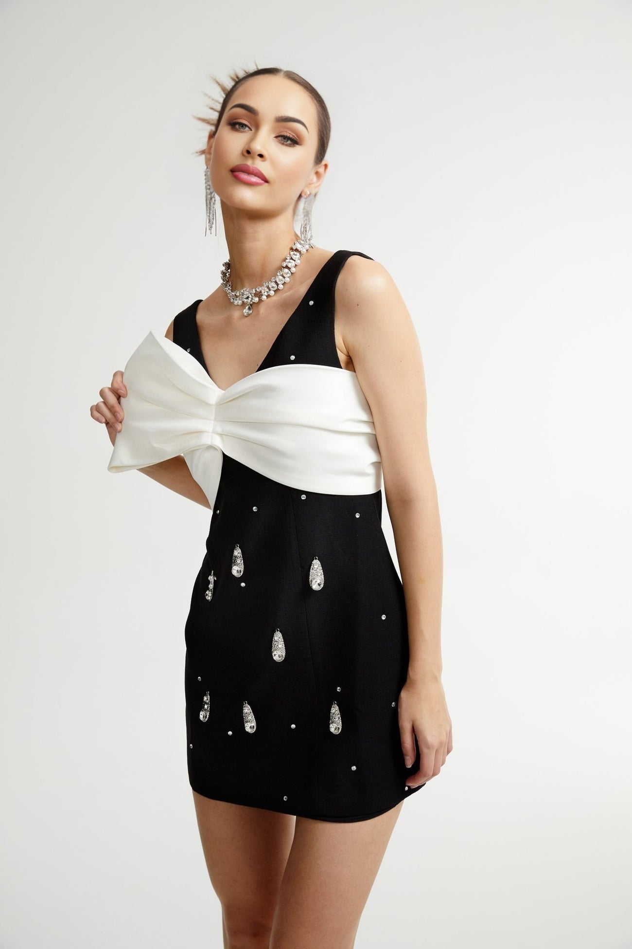 Ysabeau Embellished Mini Dress With Oversized Bow