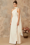 Yvette Maxi Dress White Satin Scarf Detail & Side Slit