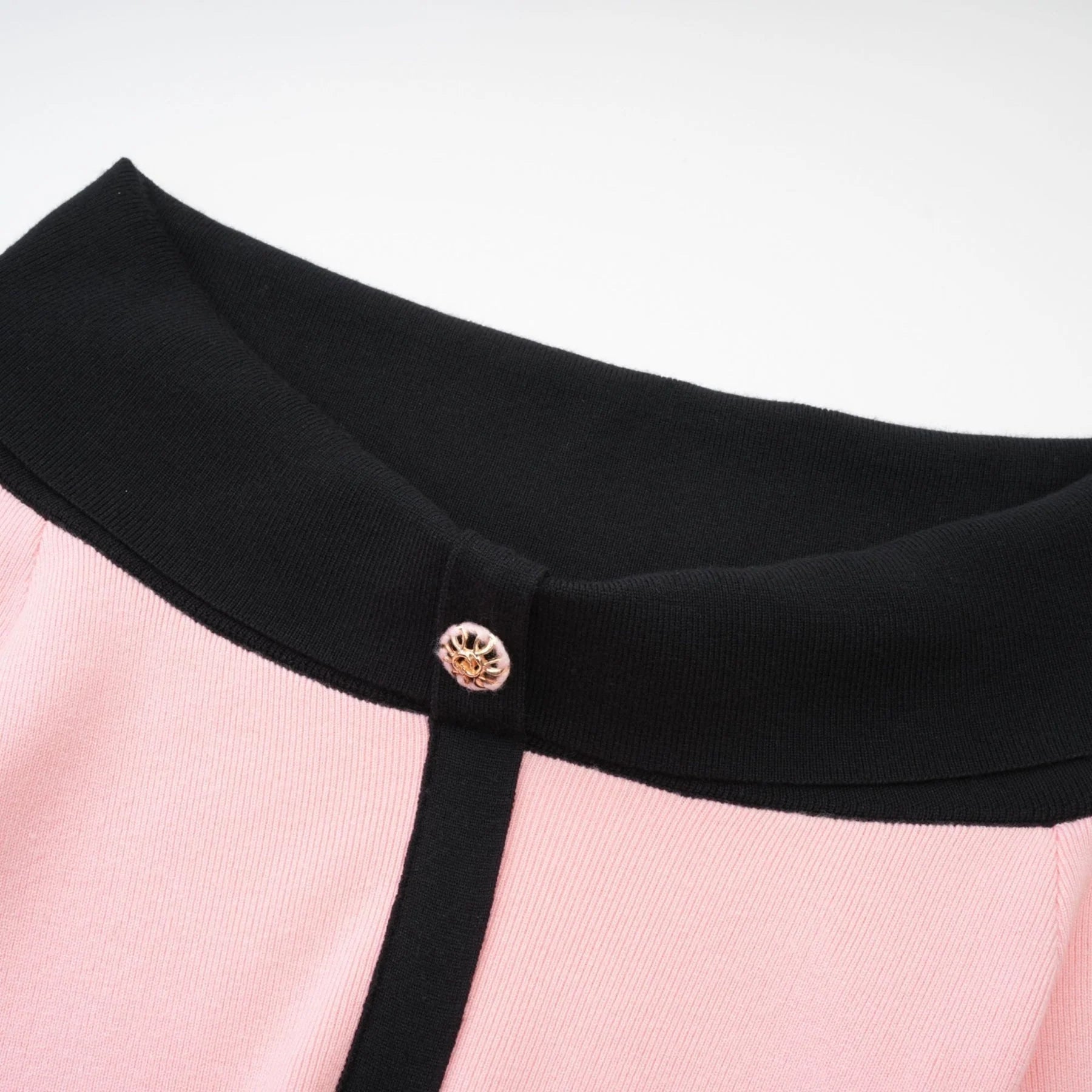 Yvette Mini Dress Pink Black Button Knit Thigh Length