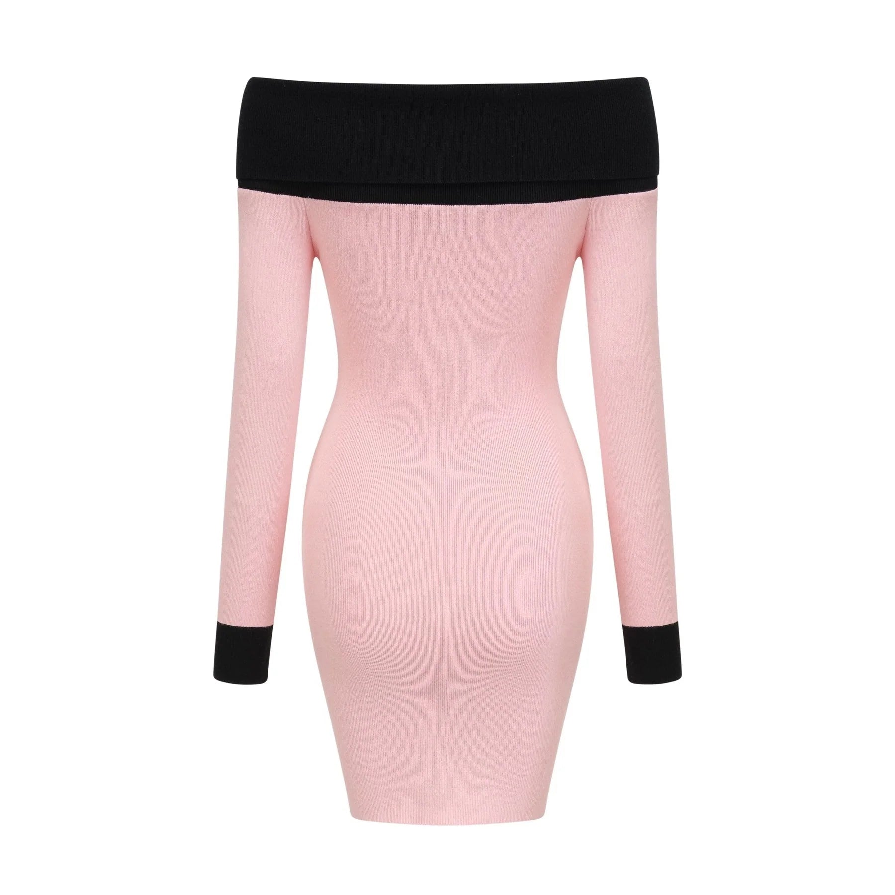 Yvette Mini Dress Pink Black Button Knit Thigh Length
