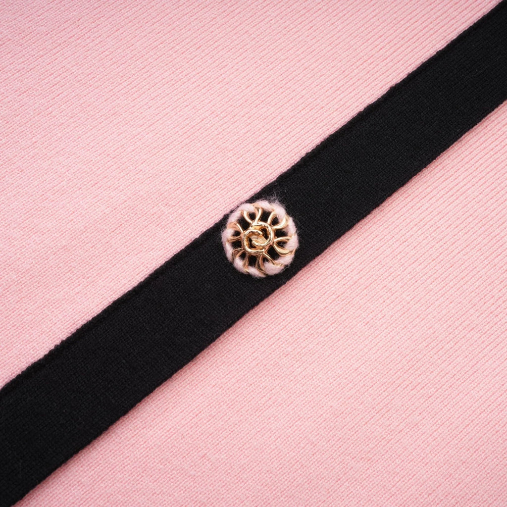 Yvette Mini Dress Pink Black Button Knit Thigh Length