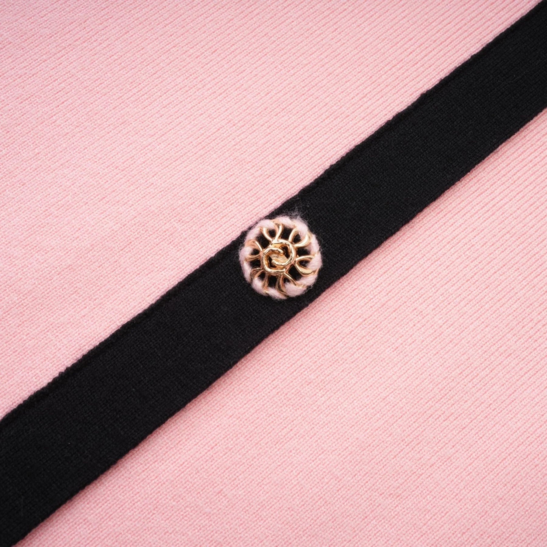 Yvette Mini Dress Pink Black Button Knit Thigh Length