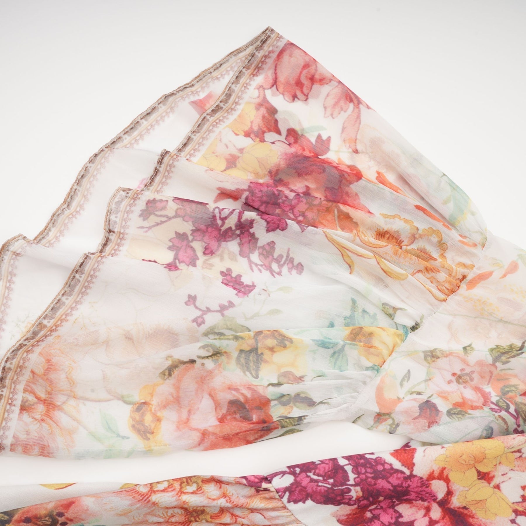 Yvonne Floral Tulle V - Neck Blouse With Flared Sleeves