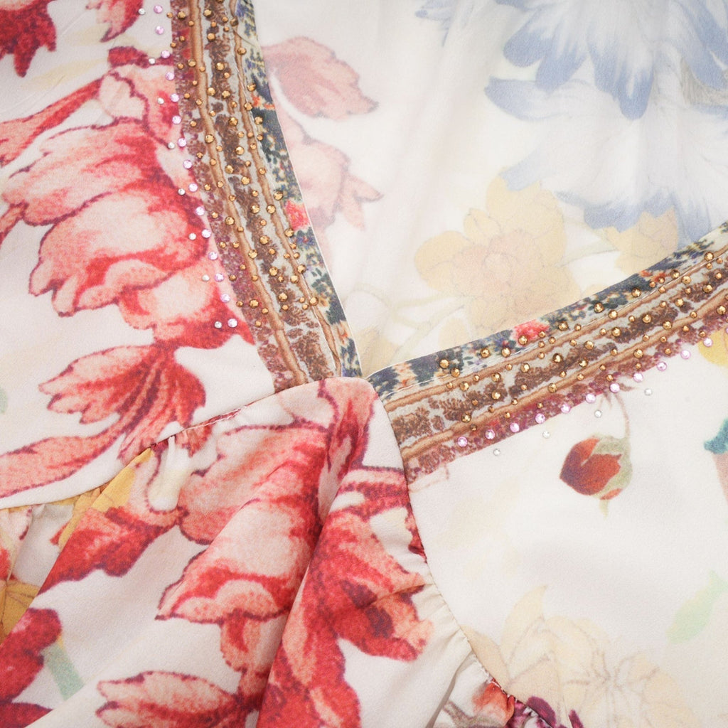Yvonne Floral Tulle V - Neck Blouse With Flared Sleeves