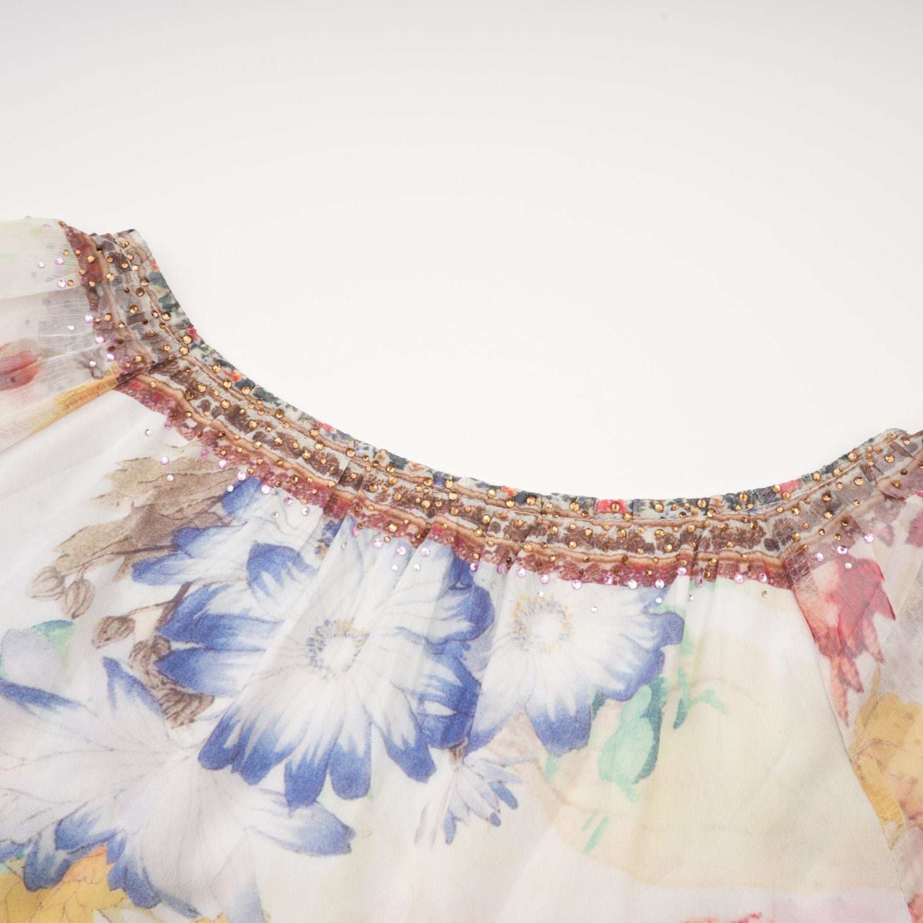 Yvonne Floral Tulle V - Neck Blouse With Flared Sleeves