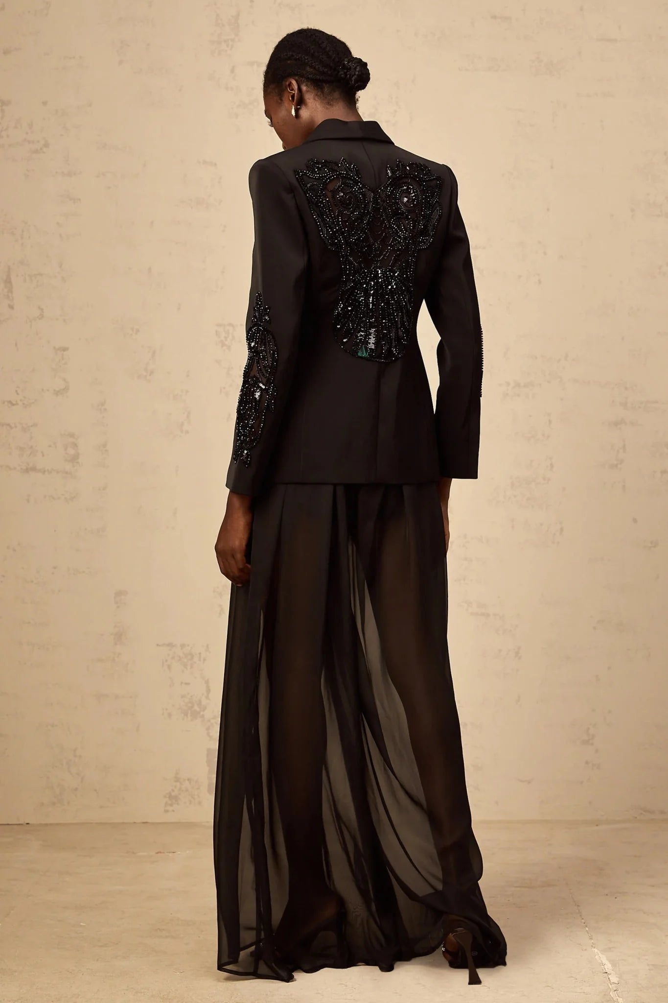Zaira Blazer & Trousers Set Sequin Embellished Black Matching Suit