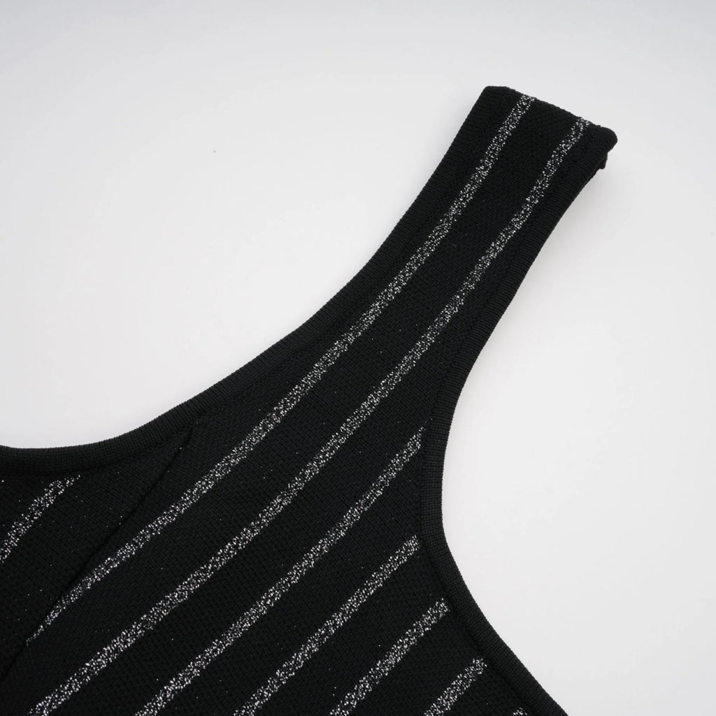Zara Mini Dress Black Glitter Stripe Flare Gloss