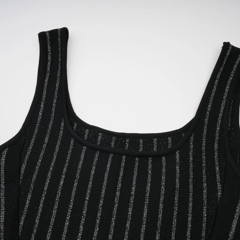 Zara Mini Dress Black Glitter Stripe Flare Gloss