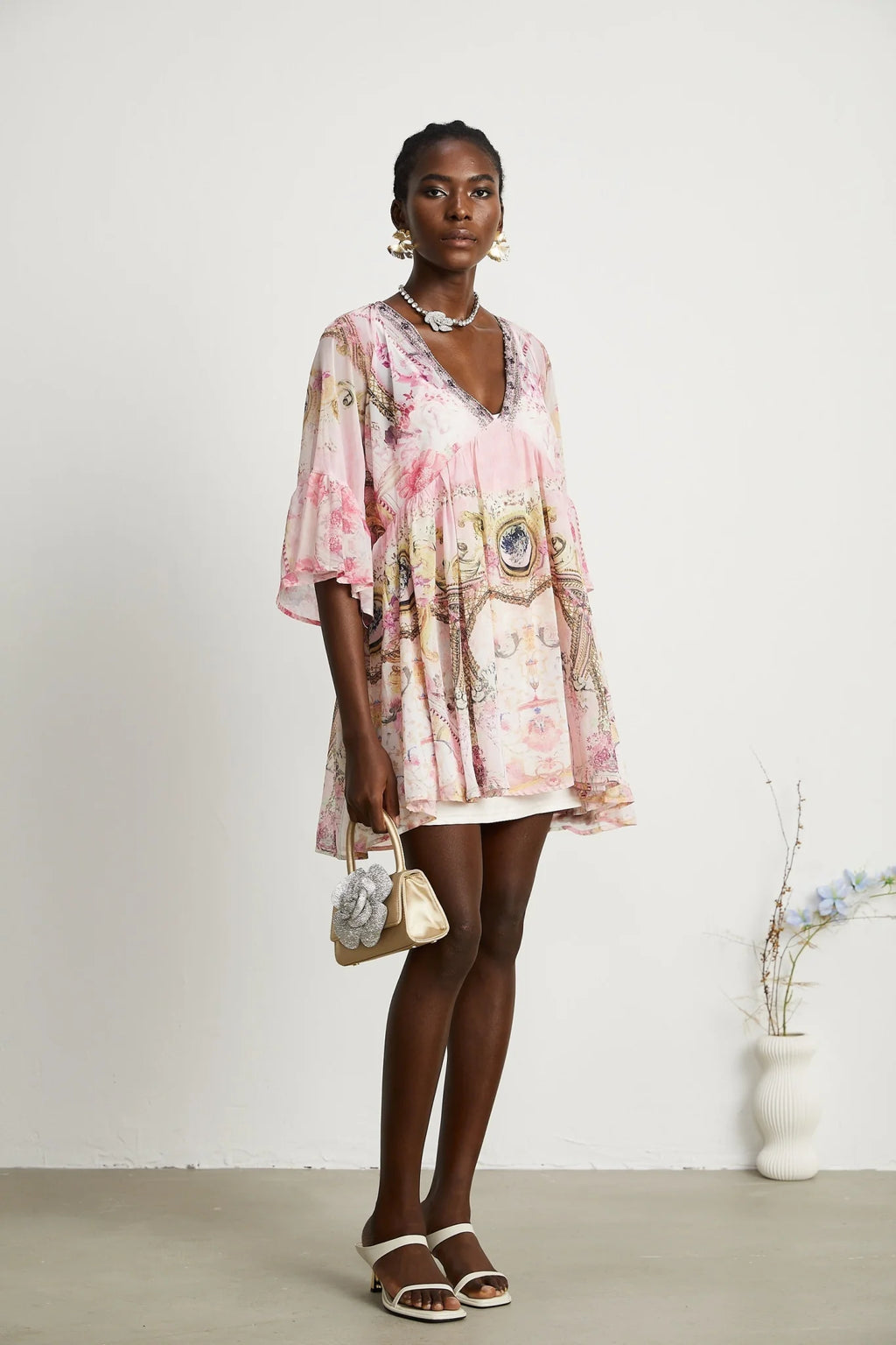 Zara Mini Dress Pink Crystal Embellished Pattern