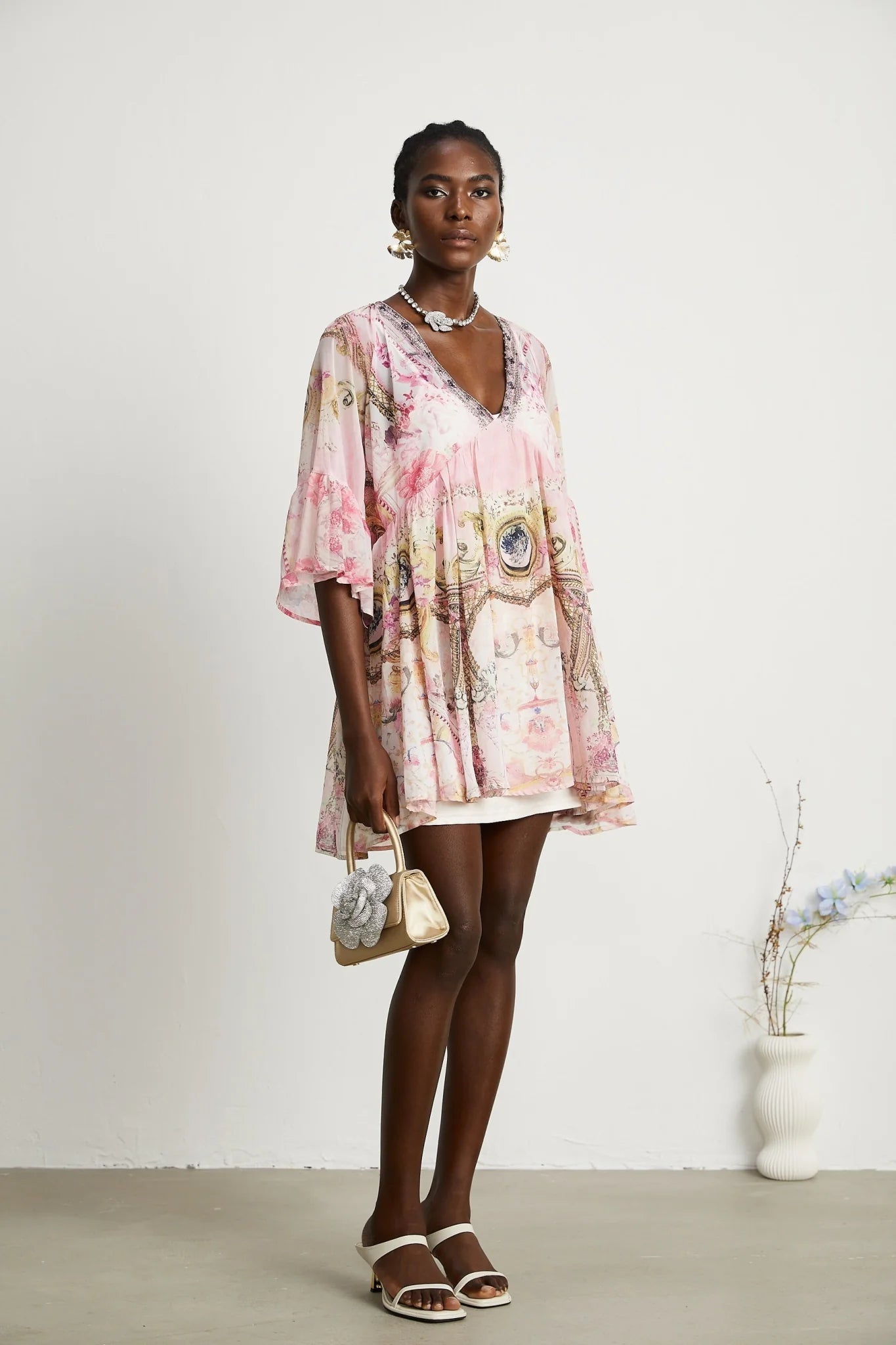 Zara Mini Dress Pink Crystal Embellished Pattern