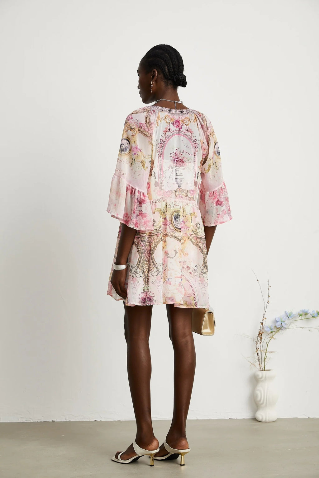 Zara Mini Dress Pink Crystal Embellished Pattern