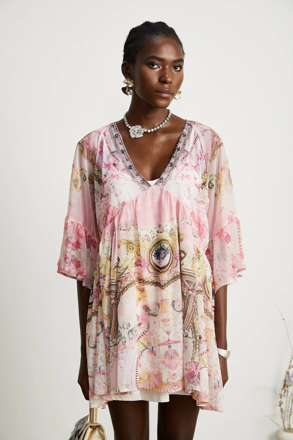 Zara Mini Dress Pink Crystal Embellished Pattern